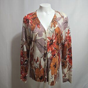 Coldwater Creek Linen Blend Cardigan Womens Size Medium Floral Button Up Knit